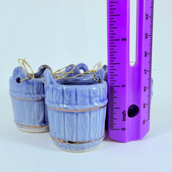 Vintage Blue Ceramic Bucket Ornaments Set of 4 – Mini 1" Hanging Pails - Picture 5 of 8